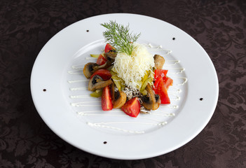 Salad with mushrooms in a restaurant