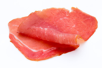 Pork ham slices isolated on white background.