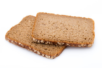 Slices of rye bread isolated on white background.