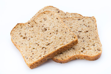 Slices of rye bread isolated on white background.