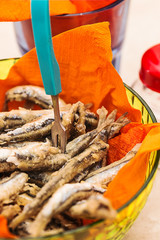 fried anchovies close up