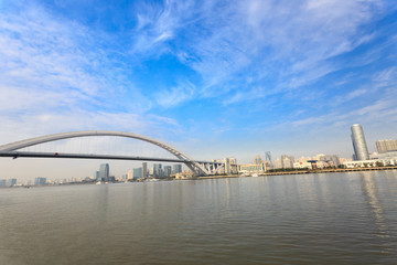 Shanghai bridge and Huangpu river