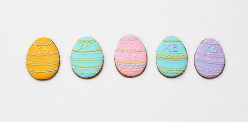 gingerbread cookies for Easter on white background.