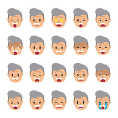 Set of a senior man faces showing different emotions