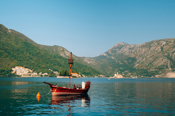 Wooden sailing ship. Montenegro, Bay of Kotor. Water transport