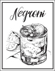 Vector image of a cocktail with a name.Negroni