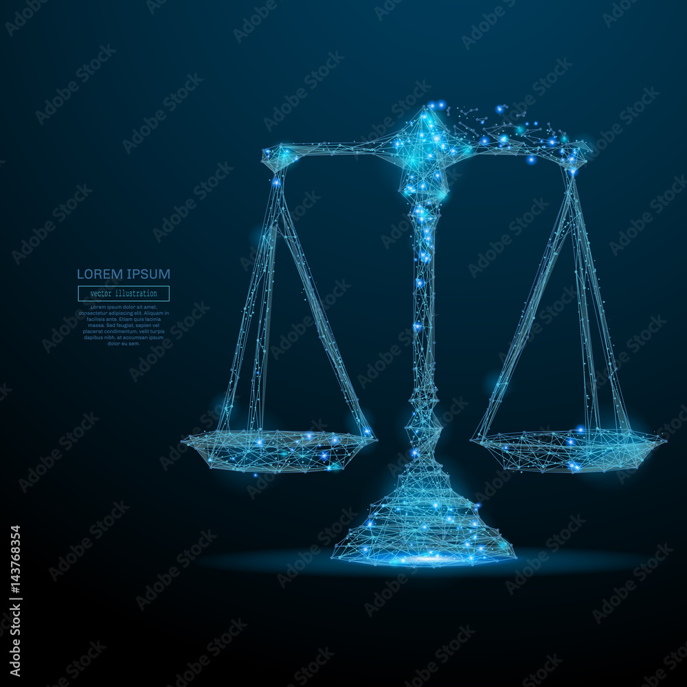 Leinwandbilder Abstract image of a scales in the form of a starry sky or space, consisting of points, lines, and shapes in the form of planets, stars and the universe. Vector wireframe concept.