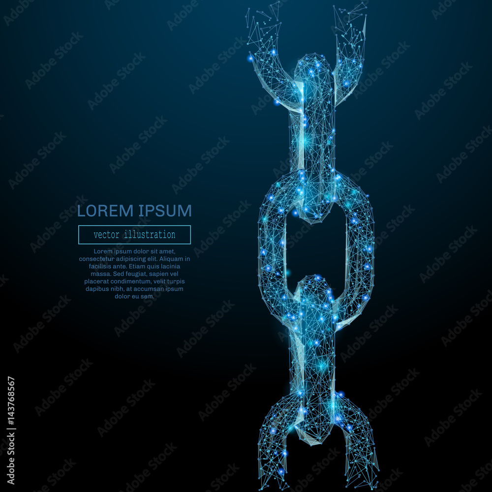 Poster Abstract image of a Chain links low poly in the form of a starry sky or space, consisting of points, lines, and shapes in the form of planets, stars and the universe. Vector wireframe concept.
