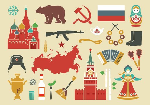 Set of icons on the theme of Russia