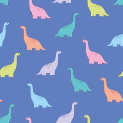 Stylized cute dinosaurs on a blue background in the style of a cartoon.