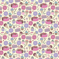 Sweets. Stylized cute vector seamless pattern