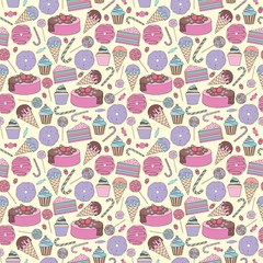 Sweets. Stylized cute vector seamless pattern