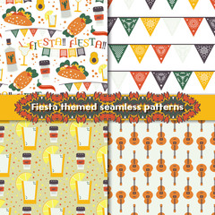 Fiesta seamless patterns set with traditional Mexican symbols