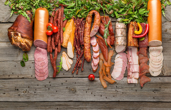 Assortment Of Cold Meats, Variety Of Processed Cold Meat Products