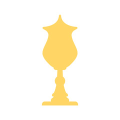 Golden metallic trophy cup first place winner award on white background
