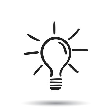 Light bulb icon sketch in vector. Hand drawn idea doodle sign. Vector illustration on white background.