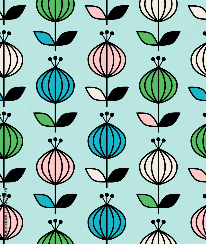 Poster seamless retro pattern with stylized flowers