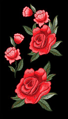 Beautiful flowers embroidery. Rose embroidery vector for textile design.