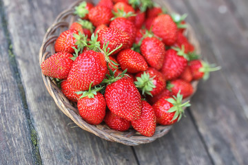 Strawberry on rustic wooden background