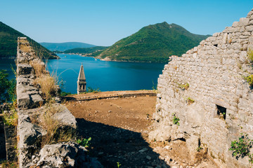 Ruins of an ancient fort over Perast in Montenegro