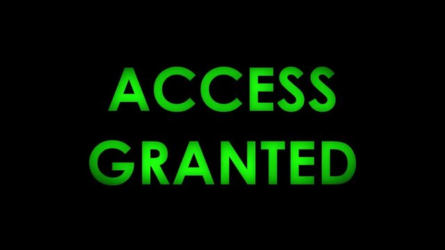 Access granted - Green flashing warning message text on black background. Two speeds. Seamlessly loopable. 4K.
