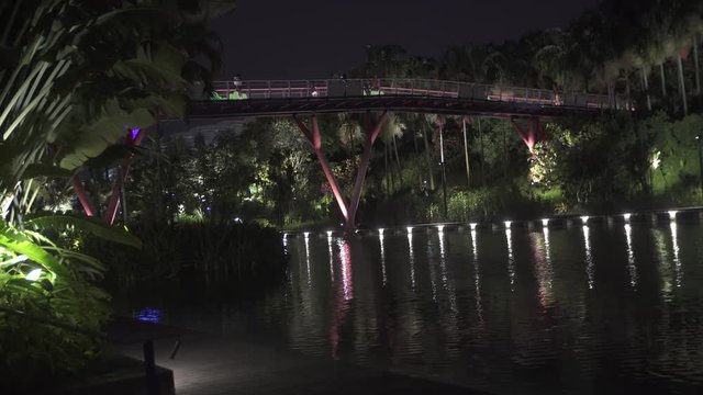 Singapore, March 26 2017: night city views, beautiful gardens