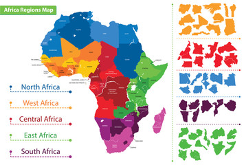 Map of the regions of Africa. Map of Africa - obrazy, fototapety, plakaty