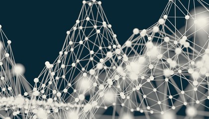 Molecule And Communication Background. Brochure or web banner design. Lines and spheres. Medical, technology, chemistry, science relative. Shallow depth of field. 3D rendering.