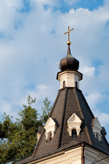 Bell tower in the Baroque style of The Church of Mykola Dobry or Nicolas Good in Podil. Historical center of Kyiv, Ukraine