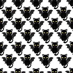 Abstract seamless pattern for girls, boys, clothes. Creative vector background with cats with wings.Funny wallpaper for textile and fabric. Fashion style. Colorful bright.
