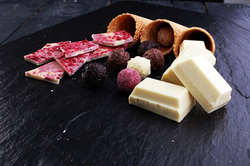 ice cream cones with white chocolate block and dark chocolate rasp