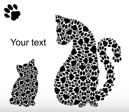 Silhouettes of cat and kittens from the cat paws