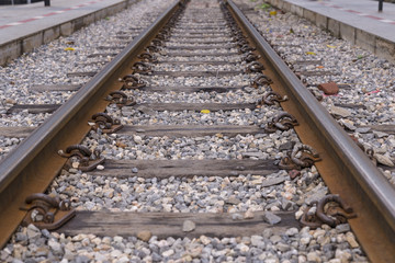 Close up shot of train railway