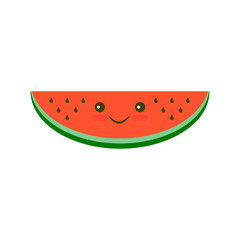 Kawaii Watermelon fruit icon isolated. Modern simple flat vegetarian sign. Fresh Food, internet concept. Trendy natural symbol for website design, web button, mobile app. Logo illustration