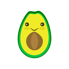 Kawaii fruit avocado Flat icon. Modern simple flat vegetarian sign. Fresh Food, internet concept. Trendy natural symbol for website design, web button, mobile app. Logo illustration