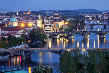 Prague night panorama, Czech Republic