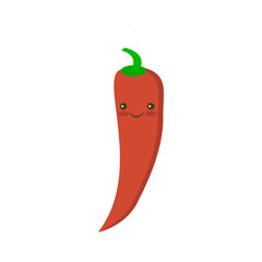 Kawaii Chilli pepper isolated on white background. Chili chile pepper fruit of plants from the genus Capsicum. Red hot pepper icon realistic illustration in flat style . Kitchen spice condiment