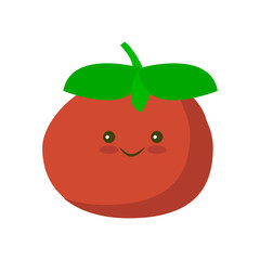 Kawaii Tomato icon in flat style. Isolated object. Tomato logo. Vegetable from the farm. Organic food.