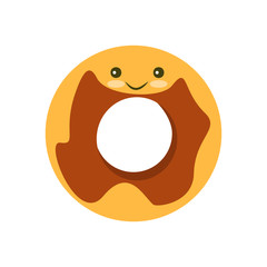 Chocolate Kawaii donut icon. Flat illustration of donut icon for web on coffee background