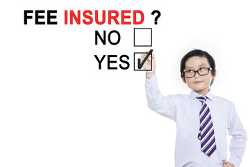 Little boy approving with fee insured