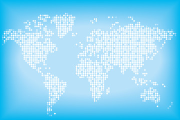 Fototapeta na wymiar Карта мира синего цвета из круглых точек. Векторная иллюстрация.