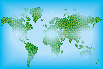 Карта мира зеленого цвета из круглых точек. Векторная иллюстрация.
