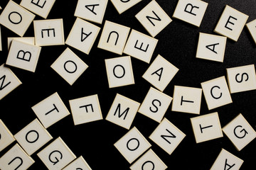 Fototapeta na wymiar random letters on black background - dyslexia