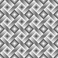 Seamless monochrome geometric pattern with gray, black, white lines and squares. Interweaving or interlacing of stripes.