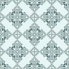 Naklejka na ściany i meble Seamless pattern with squares from dark green outlines on light green background. Ornamental pattern from curve lines.
