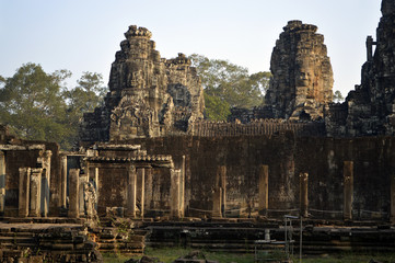 Fototapeta na wymiar Towers with the faces of the Bayon temple in Cambodia.