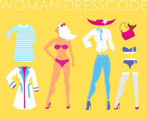 Women dress code romantic style illustration on yellow backgroun