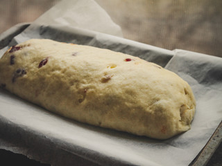  Forming dough - sweet pastry with dried fruits and candied fruits (roll)