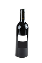 single black wine bottle isolated on white background