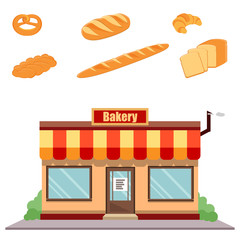 Bakery shop facade and bread
